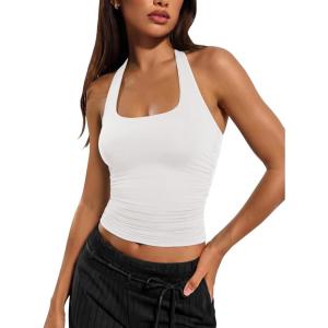 imageATHMILE Womens Halter Tank Tops Sexy Backless Double Lined Basic Shirts Y2K Trendy Going Out TopsWhite