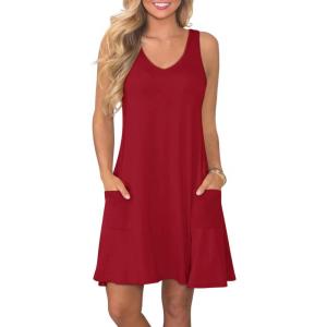 imageATHMILE Womens Summer Dresses V Neck Sleeveless Tank Sundresses Beach Vacation Casual Clothes with PocketsRed