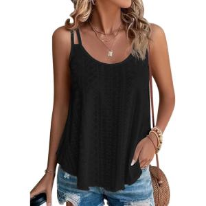 imageATHMILE Womens Tank Tops Sleeveless Summer Top Spaghetti Strap Spring Shirt Loose Fit Beach Vacation 2026 CasualBlack
