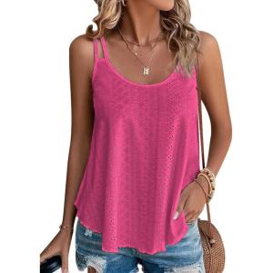 imageATHMILE Womens Tank Tops Sleeveless Summer Top Spaghetti Strap Spring Shirt Loose Fit Beach Vacation 2026 CasualHot Pink