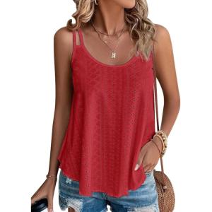 imageATHMILE Womens Tank Tops Sleeveless Summer Top Spaghetti Strap Spring Shirt Loose Fit Beach Vacation 2026 CasualRed