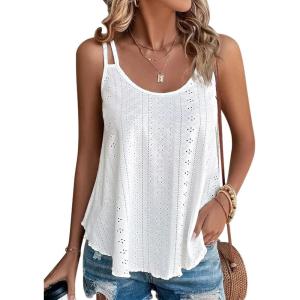 imageATHMILE Womens Tank Tops Sleeveless Summer Top Spaghetti Strap Spring Shirt Loose Fit Beach Vacation 2026 CasualWhite
