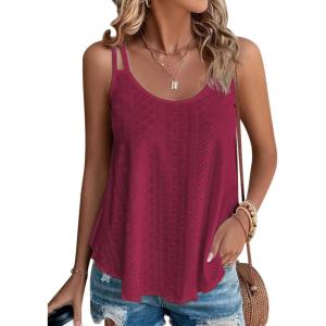 imageATHMILE Womens Tank Tops Sleeveless Summer Top Spaghetti Strap Spring Shirt Loose Fit Beach Vacation 2026 CasualWine Red
