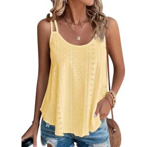 imageATHMILE Womens Tank Tops Sleeveless Summer Top Spaghetti Strap Spring Shirt Loose Fit Beach Vacation 2026 CasualYellow