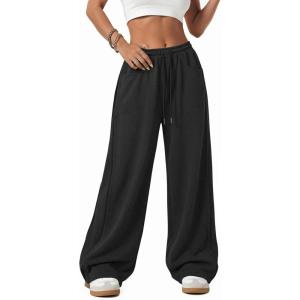 imageATHMILE Womens Baggy Wide Leg Pants Y2k Teen Girl Drawstring Track Pants Lounge Sweatpants Women 2026Black
