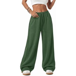 imageATHMILE Womens Baggy Wide Leg Pants Y2k Teen Girl Drawstring Track Pants Lounge Sweatpants Women 2026Green