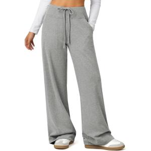 imageATHMILE Womens Wide Leg Sweatpants Baggy HighWaisted Drawstring Sweat Pants Fashion Comfy Joggers with PocketsGrey