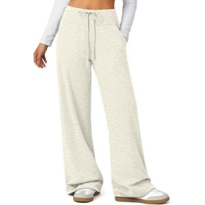 imageATHMILE Womens Wide Leg Sweatpants Baggy HighWaisted Drawstring Sweat Pants Fashion Comfy Joggers with PocketsGrey White