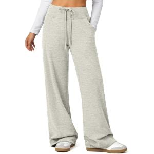 imageATHMILE Womens Wide Leg Sweatpants Baggy HighWaisted Drawstring Sweat Pants Fashion Comfy Joggers with PocketsLight Grey