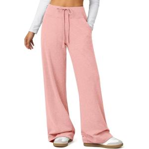 imageATHMILE Womens Wide Leg Sweatpants Baggy HighWaisted Drawstring Sweat Pants Fashion Comfy Joggers with PocketsPink