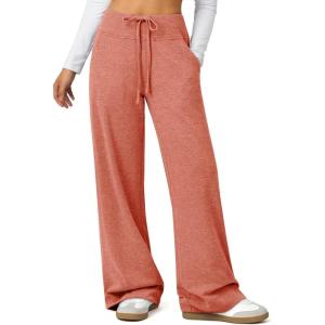 imageATHMILE Womens Wide Leg Sweatpants Baggy HighWaisted Drawstring Sweat Pants Fashion Comfy Joggers with PocketsRed