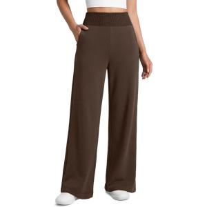 imageATHMILE Womens Wide Leg Sweatpants High Waisted Baggy Lounge Pants with Pockets Drawstring Comfy Casual Athletic PalazzoCoffee Brown