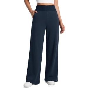 imageATHMILE Womens Wide Leg Sweatpants High Waisted Baggy Lounge Pants with Pockets Drawstring Comfy Casual Athletic PalazzoNavy Blue