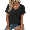 imageATHMILE T Shirts Short Sleeve V Neck Tees for Women Fashion Tops Trendy Soft Casual Summer Clothes Outfits 2026Black