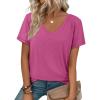 imageATHMILE T Shirts Short Sleeve V Neck Tees for Women Fashion Tops Trendy Soft Casual Summer Clothes Outfits 2026Hotpink