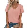 imageATHMILE T Shirts Short Sleeve V Neck Tees for Women Fashion Tops Trendy Soft Casual Summer Clothes Outfits 2026Pink
