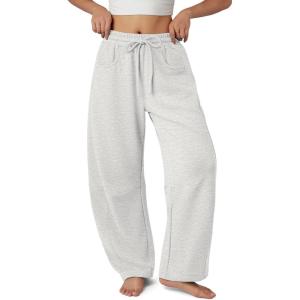 imageATHMILE Barrel Sweatpants Women Fall Fashion Wide Leg Pants 2026 Baggy Lounge Comfy Flowy Sweat Pants with PocketsHeather White