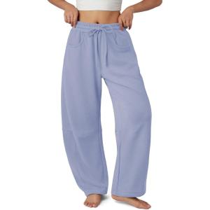 imageATHMILE Barrel Sweatpants Women Fall Fashion Wide Leg Pants 2026 Baggy Lounge Comfy Flowy Sweat Pants with PocketsLight Blue