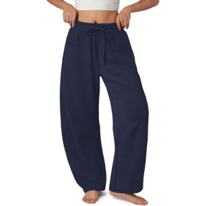 imageATHMILE Barrel Sweatpants Women Fall Fashion Wide Leg Pants 2026 Baggy Lounge Comfy Flowy Sweat Pants with PocketsNavy