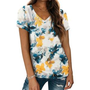 imageATHMILE T Shirts Short Sleeve V Neck Tees for Women Fashion Tops Trendy Lightweight Casual Summer Outfits Clothes 2026 BeachMulti Teal