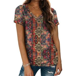 imageATHMILE T Shirts Short Sleeve V Neck Tees for Women Fashion Tops Trendy Lightweight Casual Summer Outfits Clothes 2026 BeachPaisley