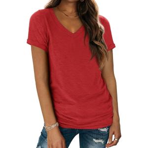 imageATHMILE T Shirts Short Sleeve V Neck Tees for Women Fashion Tops Trendy Lightweight Casual Summer Outfits Clothes 2026 BeachRed