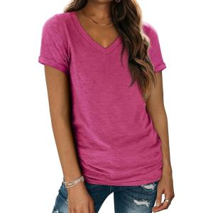 imageATHMILE T Shirts Short Sleeve V Neck Tees for Women Fashion Tops Trendy Lightweight Casual Summer Outfits Clothes 2026 BeachRose Red