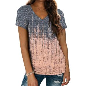 imageATHMILE T Shirts Short Sleeve V Neck Tees for Women Fashion Tops Trendy Lightweight Casual Summer Outfits Clothes 2026 BeachTiedye Coral