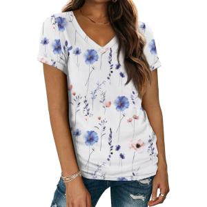 imageATHMILE T Shirts Short Sleeve V Neck Tees for Women Fashion Tops Trendy Lightweight Casual Summer Outfits Clothes 2026 BeachWhiteflower