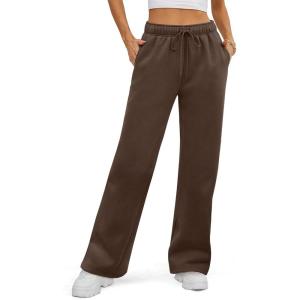 imageATHMILE Womens Sweatpants 2026 Fall Baggy Wide Leg Sweatpant Fleece Lined Straight Leg Sweat PantsBrown