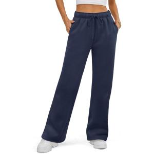 imageATHMILE Womens Sweatpants 2026 Fall Baggy Wide Leg Sweatpant Fleece Lined Straight Leg Sweat PantsNavy Blue