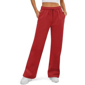 imageATHMILE Womens Sweatpants 2026 Fall Baggy Wide Leg Sweatpant Fleece Lined Straight Leg Sweat PantsWatermelonred