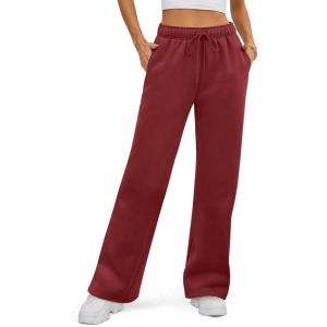 imageATHMILE Womens Sweatpants 2026 Fall Baggy Wide Leg Sweatpant Fleece Lined Straight Leg Sweat PantsWine Red