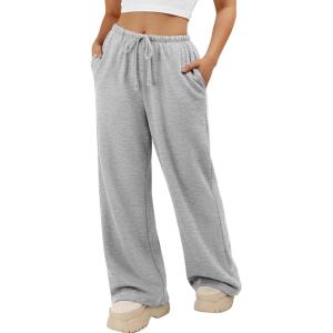 imageATHMILE Womens Wide Leg Sweatpants Long Straight Streetwear Drawstring Low Waist Casual Loose Baggy Workout Pants 2026Grey