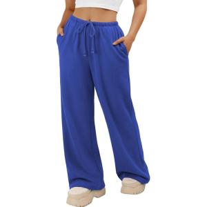 imageATHMILE Womens Wide Leg Sweatpants Long Straight Streetwear Drawstring Low Waist Casual Loose Baggy Workout Pants 2026Royal Blue